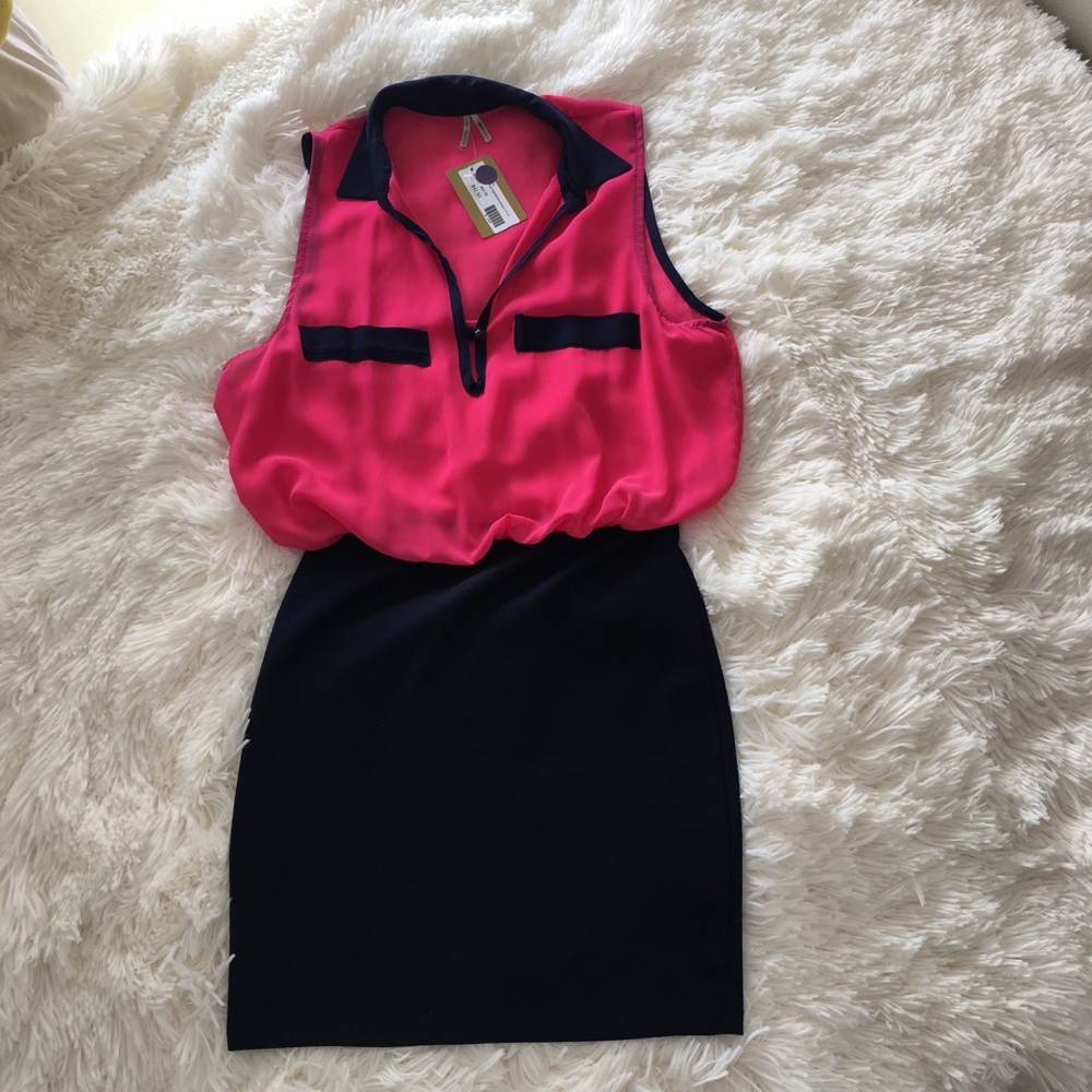 Sheer Top - Hot Pink and Navy Party Dress
